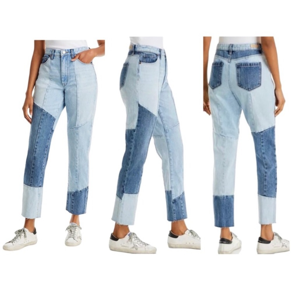 $128 BLANK NYC Slim Straight THE LEXINGTON Fare Warning Patchwork Jeans Sz 25 26
